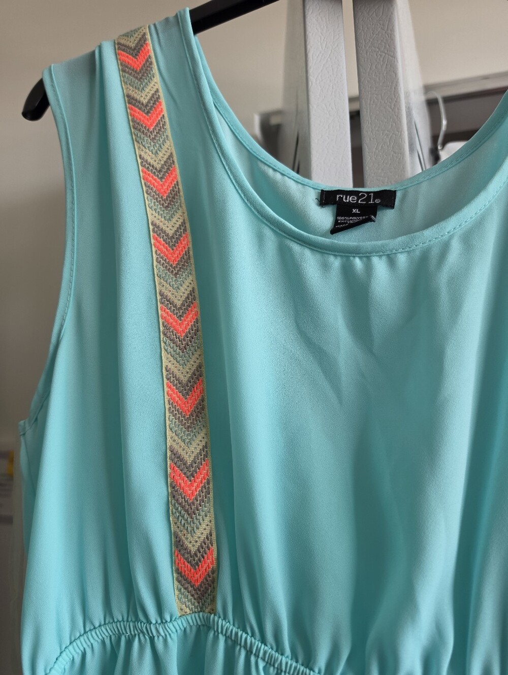 Cherokee Teal Beautiful  Sleeveless Embroidered-Trim Dress Top